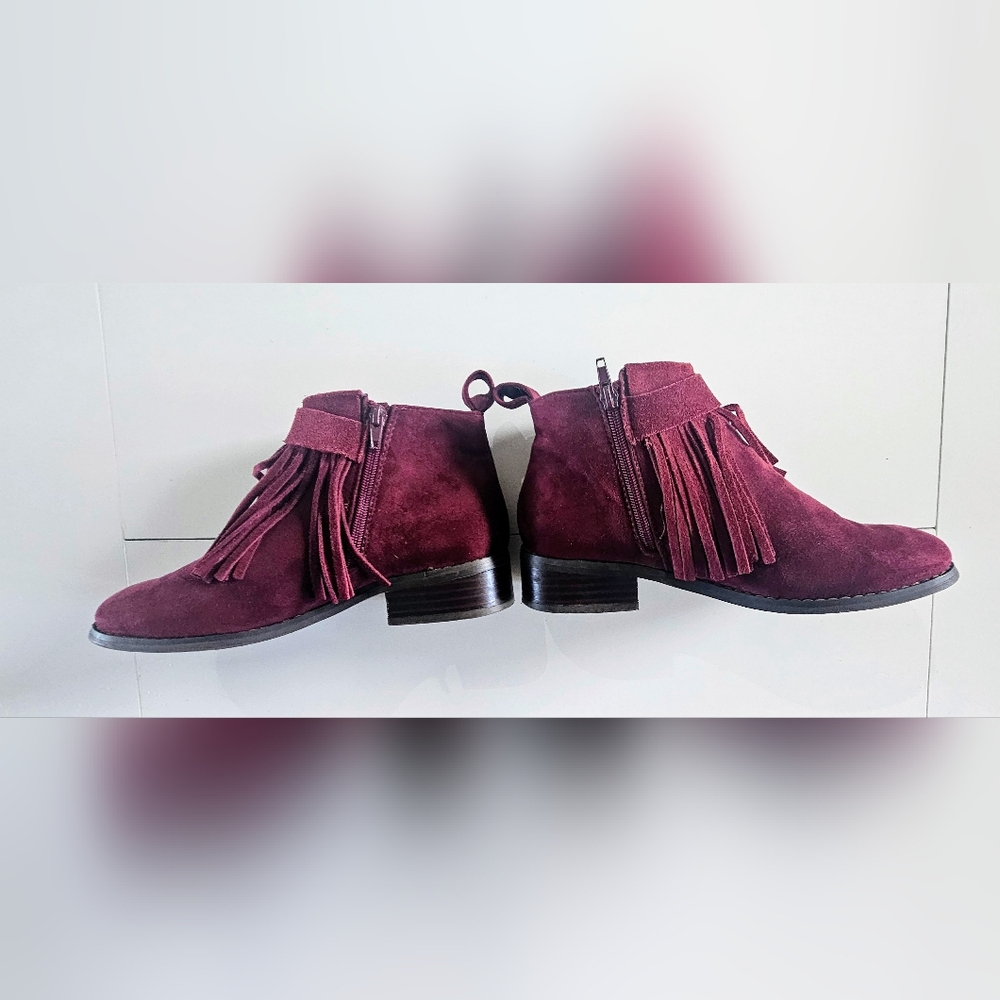 SOSO Suede Burgundy Bootie Boots With Fringe size 7.5